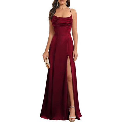 Long Satin Prom Dress with Spaghetti Straps – Sleek, Sexy & Sophisticated Gown