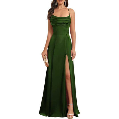 Long Satin Prom Dress with Spaghetti Straps – Sleek, Sexy & Sophisticated Gown