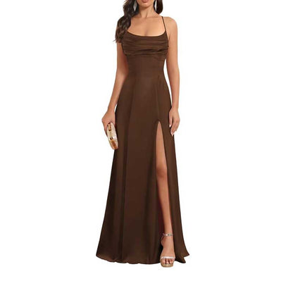 Long Satin Prom Dress with Spaghetti Straps – Sleek, Sexy & Sophisticated Gown