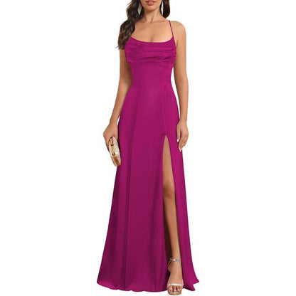 Long Satin Prom Dress with Spaghetti Straps – Sleek, Sexy & Sophisticated Gown