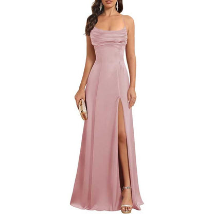 Long Satin Prom Dress with Spaghetti Straps – Sleek, Sexy & Sophisticated Gown