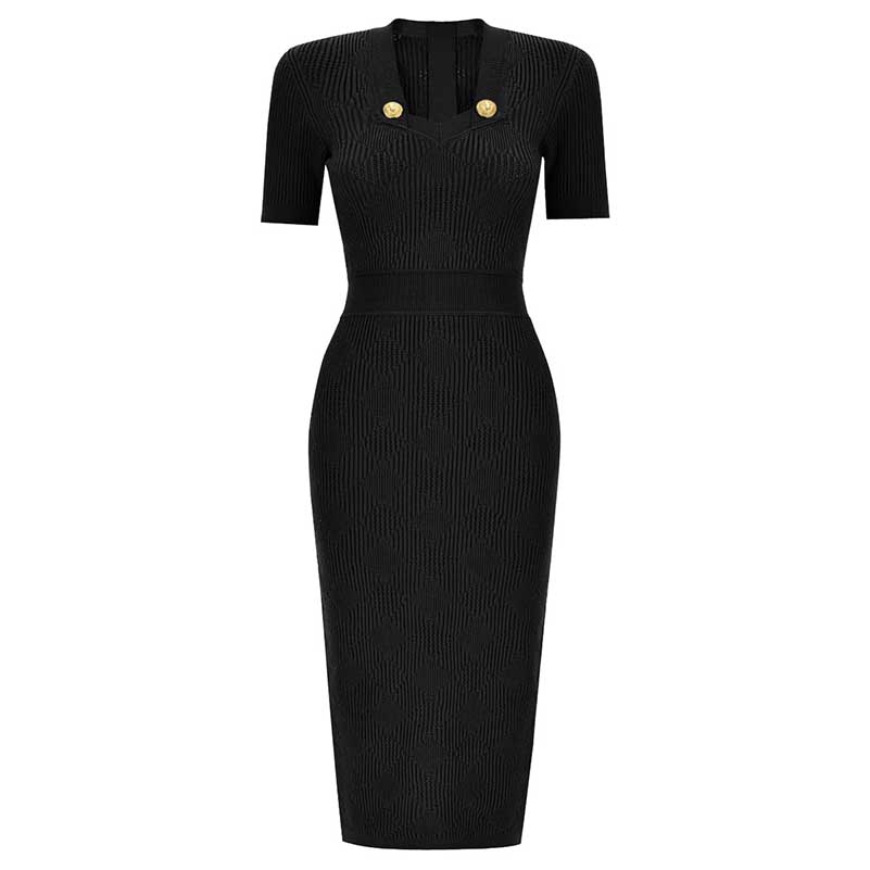 Chic Short Sleeve Fitted Midi Dress