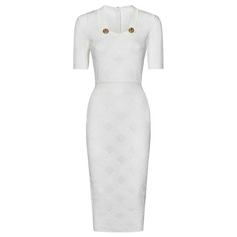 Chic Short Sleeve Fitted Midi Dress