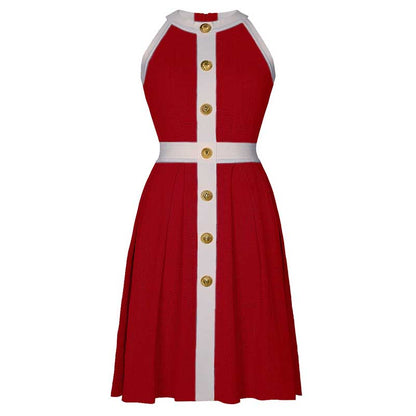 Chic Two-Tone Halter-Neck Knit Mini Dresses