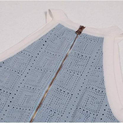 Chic Two-Tone Halter-Neck Knit Mini Dresses