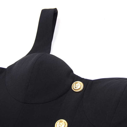 Chic U-Neck Buttons Tank Top + Mini Skirt Suit