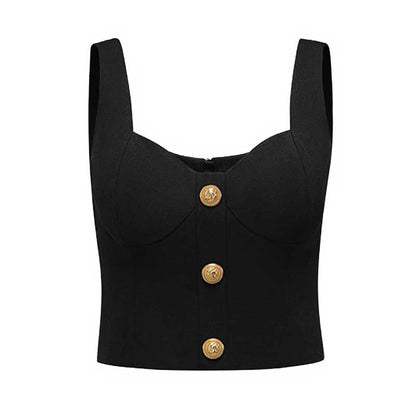 Chic U-Neck Buttons Tank Top + Mini Skirt Suit