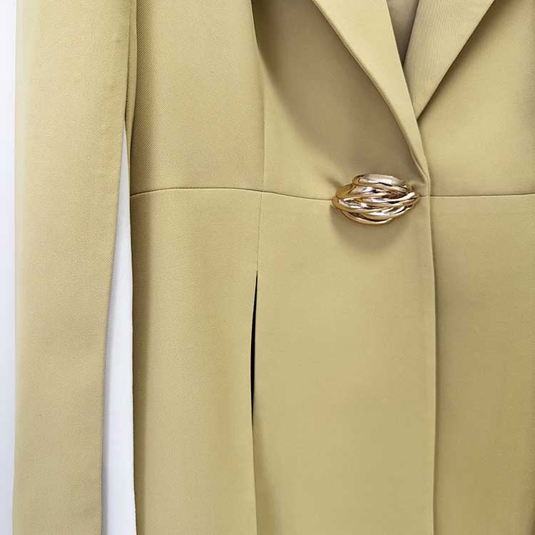 Chic Women's Yellow Belted Blazer and Wide-Leg Pant Suit Set