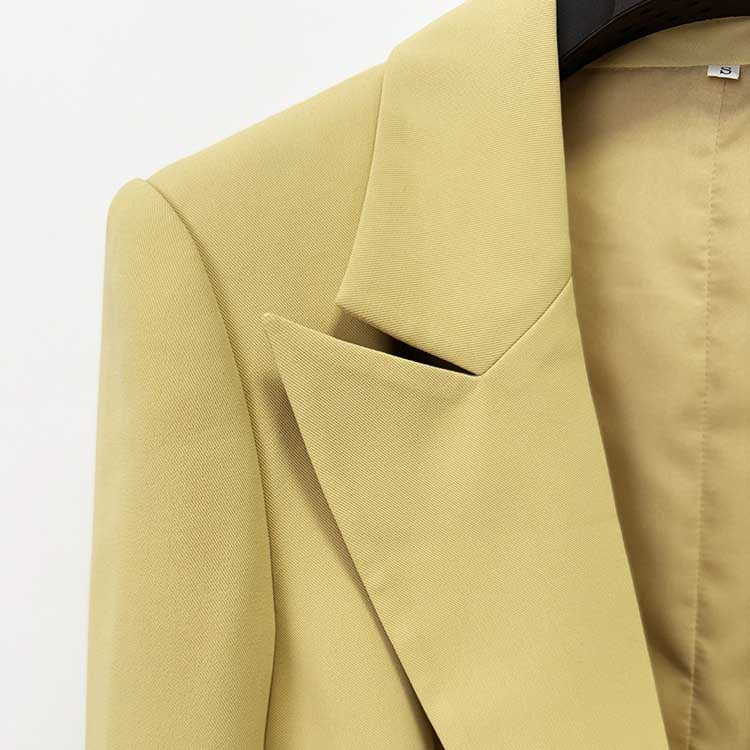 Chic Women's Yellow Belted Blazer and Wide-Leg Pant Suit Set