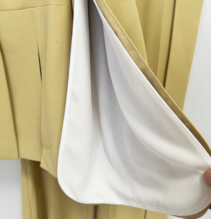 Chic Women's Yellow Belted Blazer and Wide-Leg Pant Suit Set