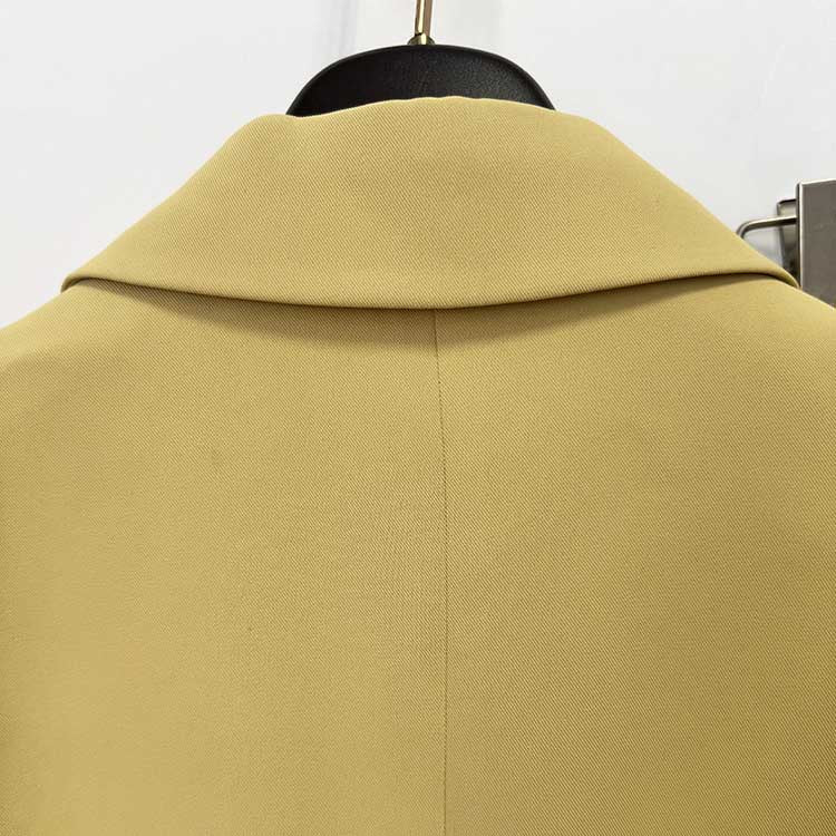 Chic Women's Yellow Belted Blazer and Wide-Leg Pant Suit Set