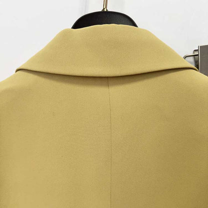 Chic Women's Yellow Belted Blazer and Wide-Leg Pant Suit Set