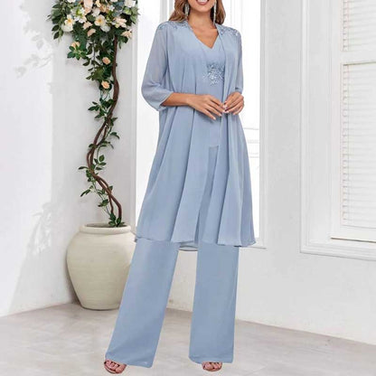 Chiffon Mother of The Bride Pant Suits Wedding Formal Outfit Set
