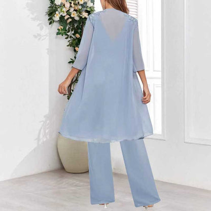 Chiffon Mother of The Bride Pant Suits Wedding Formal Outfit Set