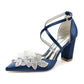 Chunky Block Heel Wedding Shoes Closed Toe Crisscross Appliques Bridal Heels