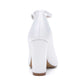 Chunky Block Heel Wedding Shoes Closed Toe Rhinestones Buckle T-Strap Bridal Heels