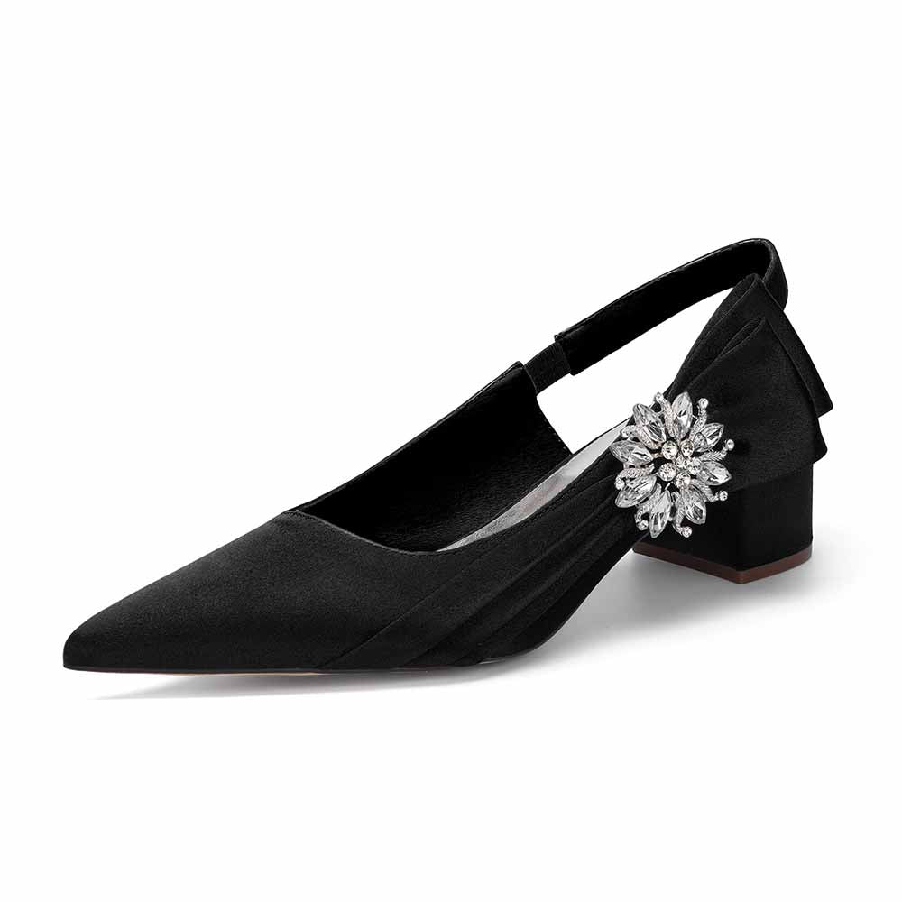 Satin Chunky Heel Slingback Wedding Shoes for Bride, Formal Occasions & Evening Events