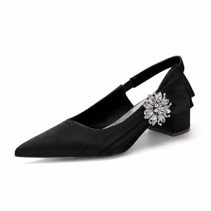 Satin Chunky Heel Slingback Wedding Shoes for Bride, Formal Occasions & Evening Events