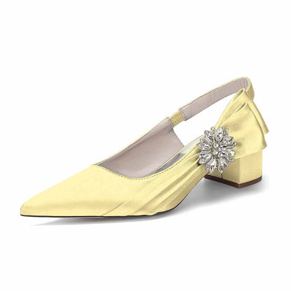 Satin Chunky Heel Slingback Wedding Shoes for Bride, Formal Occasions & Evening Events