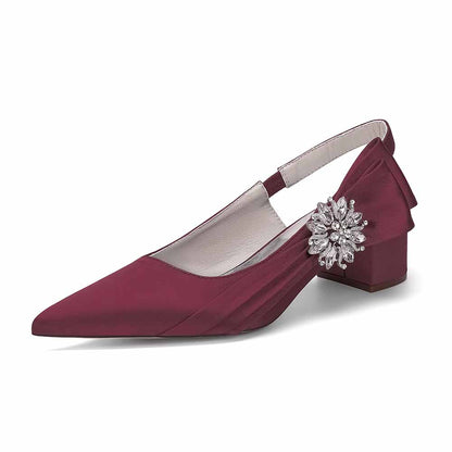 Satin Chunky Heel Slingback Wedding Shoes for Bride, Formal Occasions & Evening Events