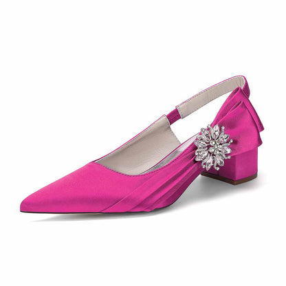Satin Chunky Heel Slingback Wedding Shoes for Bride, Formal Occasions & Evening Events