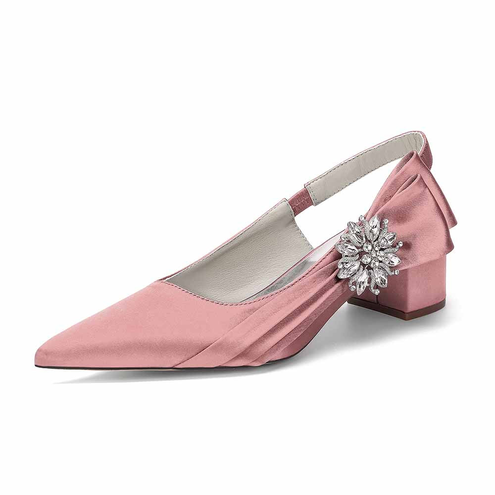 Satin Chunky Heel Slingback Wedding Shoes for Bride, Formal Occasions & Evening Events