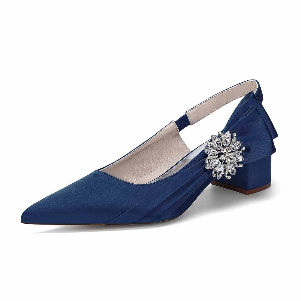 Satin Chunky Heel Slingback Wedding Shoes for Bride, Formal Occasions & Evening Events