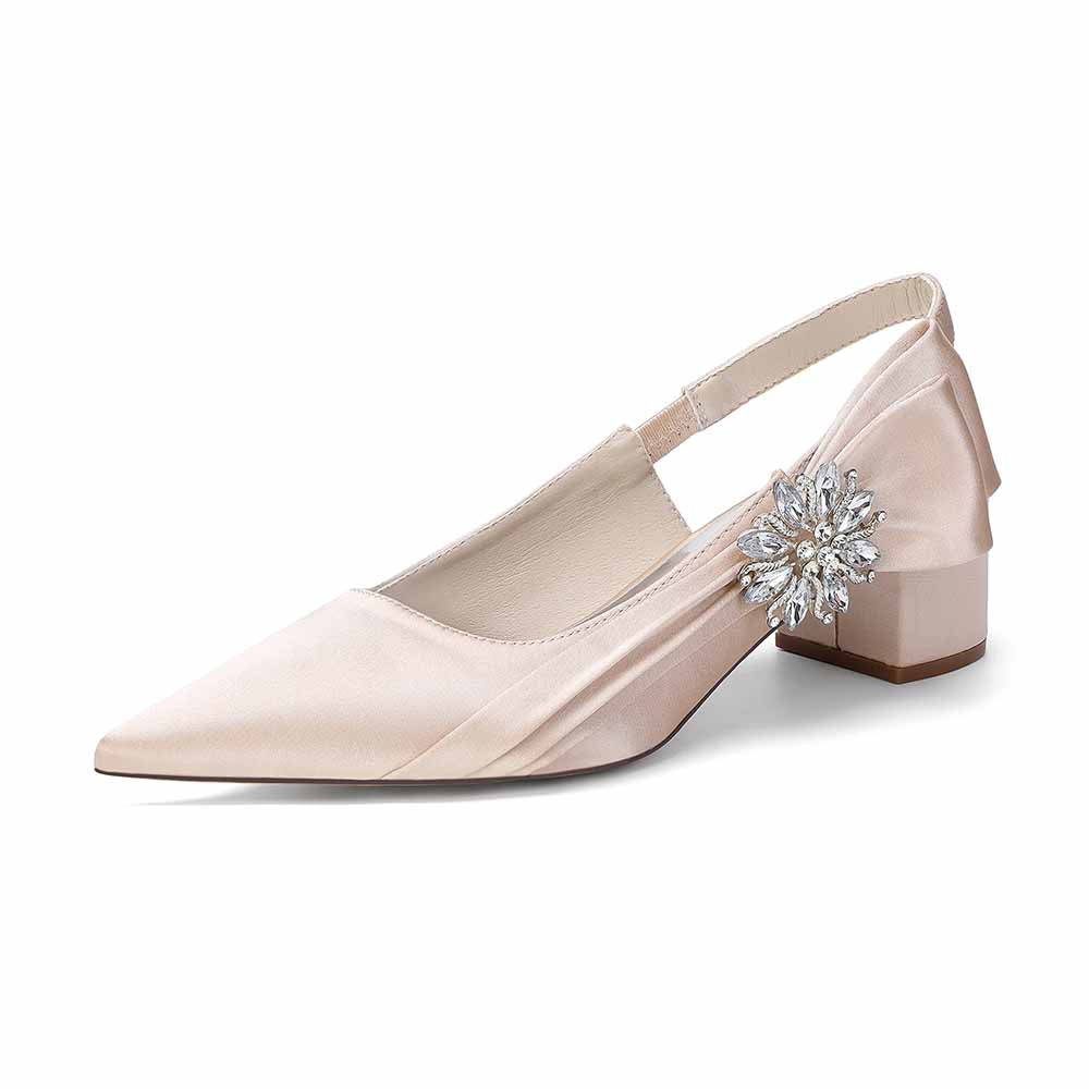 Satin Chunky Heel Slingback Wedding Shoes for Bride, Formal Occasions & Evening Events