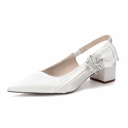 Satin Chunky Heel Slingback Wedding Shoes for Bride, Formal Occasions & Evening Events