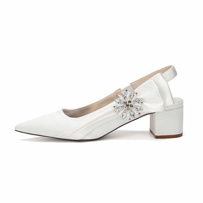 Satin Chunky Heel Slingback Wedding Shoes for Bride, Formal Occasions & Evening Events