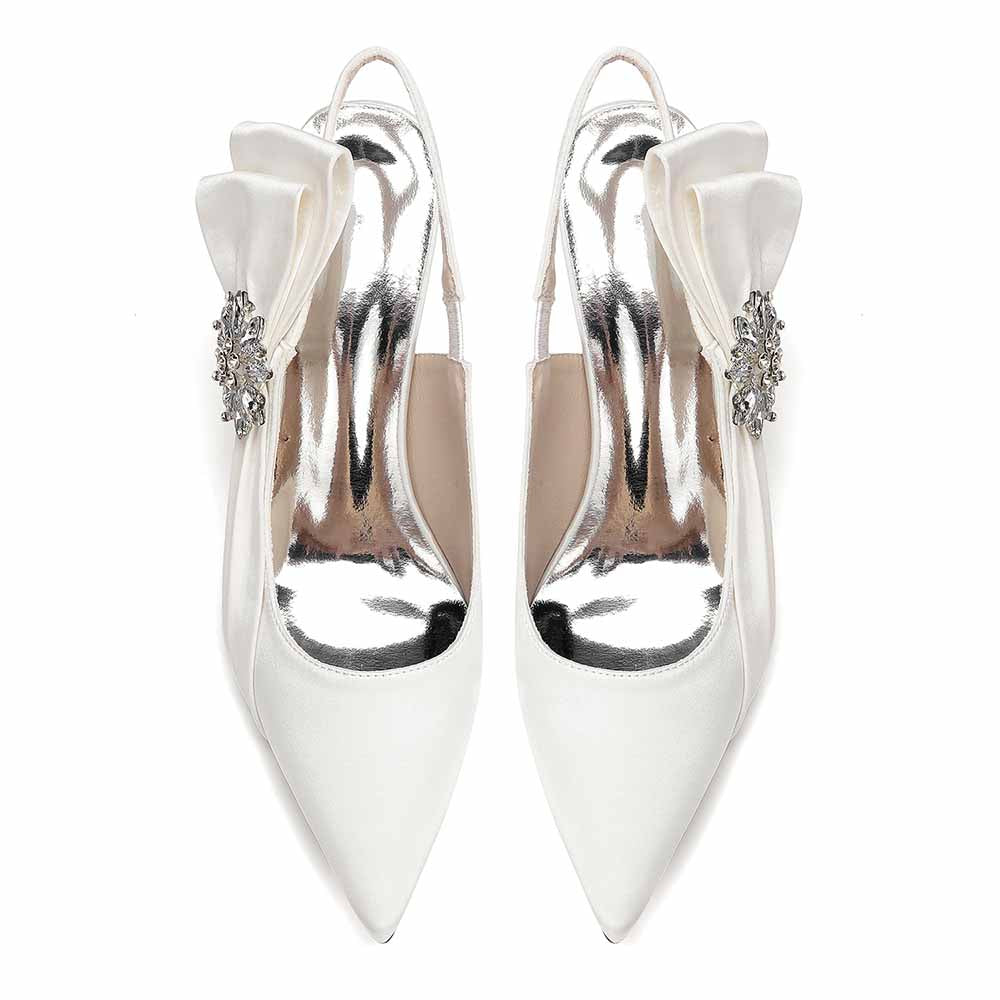 Satin Chunky Heel Slingback Wedding Shoes for Bride, Formal Occasions & Evening Events
