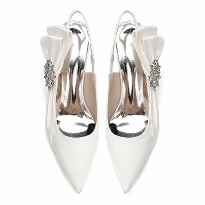 Satin Chunky Heel Slingback Wedding Shoes for Bride, Formal Occasions & Evening Events