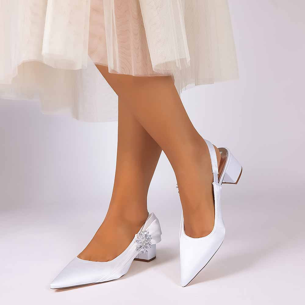 Satin Chunky Heel Slingback Wedding Shoes for Bride, Formal Occasions & Evening Events