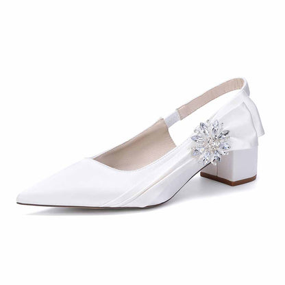 Satin Chunky Heel Slingback Wedding Shoes for Bride, Formal Occasions & Evening Events