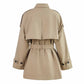 Women Single Breasted Belted Long Sleeve Short Trench Coat