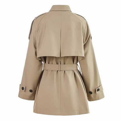 Women Single Breasted Belted Long Sleeve Short Trench Coat