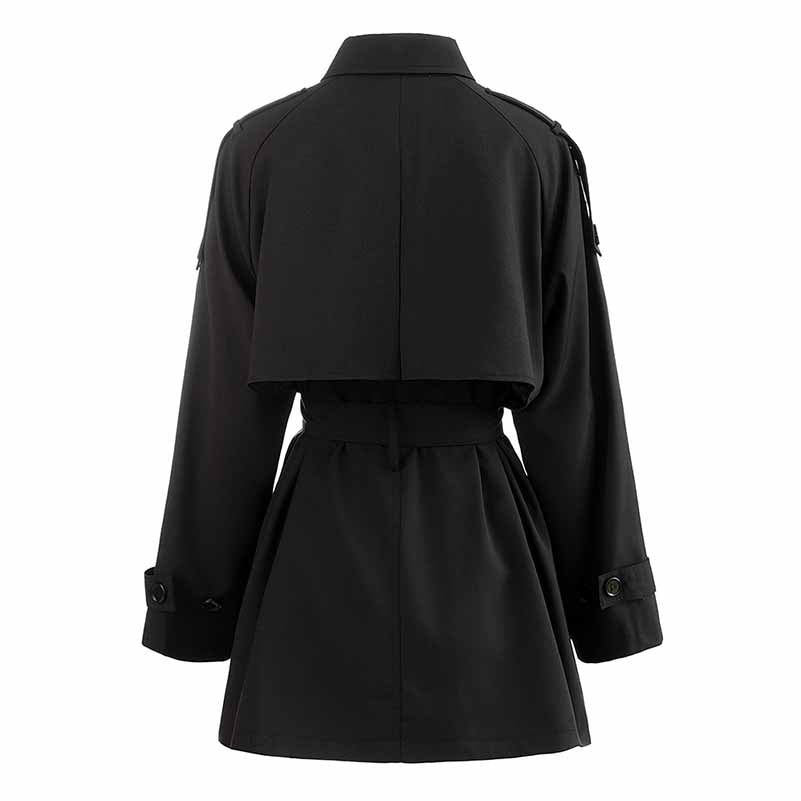 Women Single Breasted Belted Long Sleeve Short Trench Coat