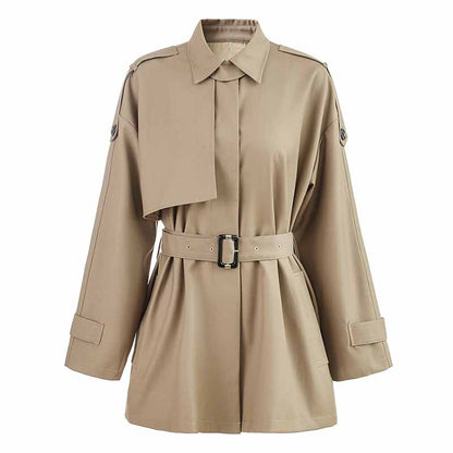 Women Single Breasted Belted Long Sleeve Short Trench Coat