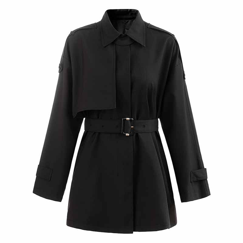 Women Single Breasted Belted Long Sleeve Short Trench Coat