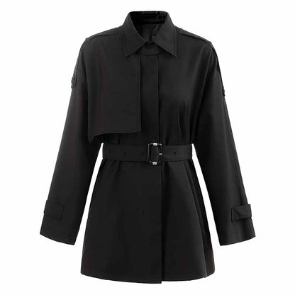Women Single Breasted Belted Long Sleeve Short Trench Coat