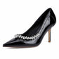 Close Toe Pumps Stiletto Heel Patent Leather Rhinestone Detail Wedding Shoes