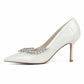 Close Toe Pumps Stiletto Heel Patent Leather Rhinestone Detail Wedding Shoes