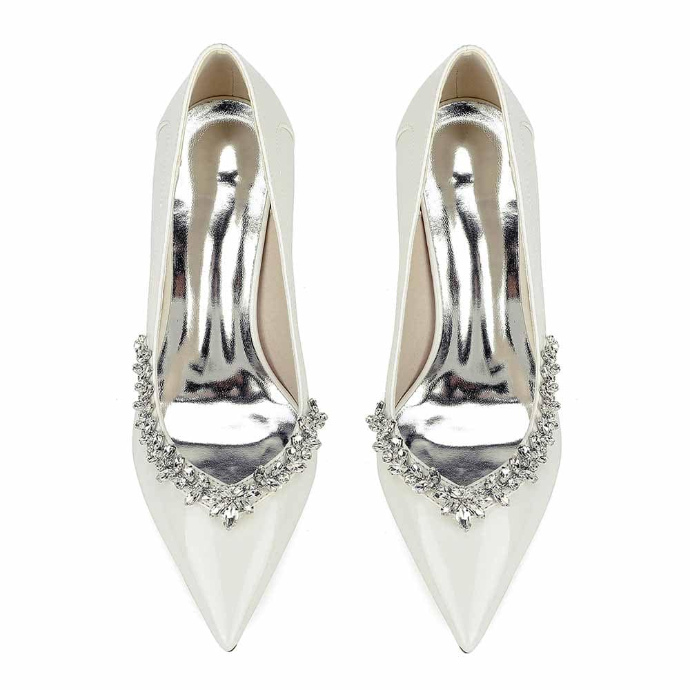 Close Toe Pumps Stiletto Heel Patent Leather Rhinestone Detail Wedding Shoes