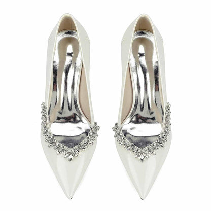 Close Toe Pumps Stiletto Heel Patent Leather Rhinestone Detail Wedding Shoes
