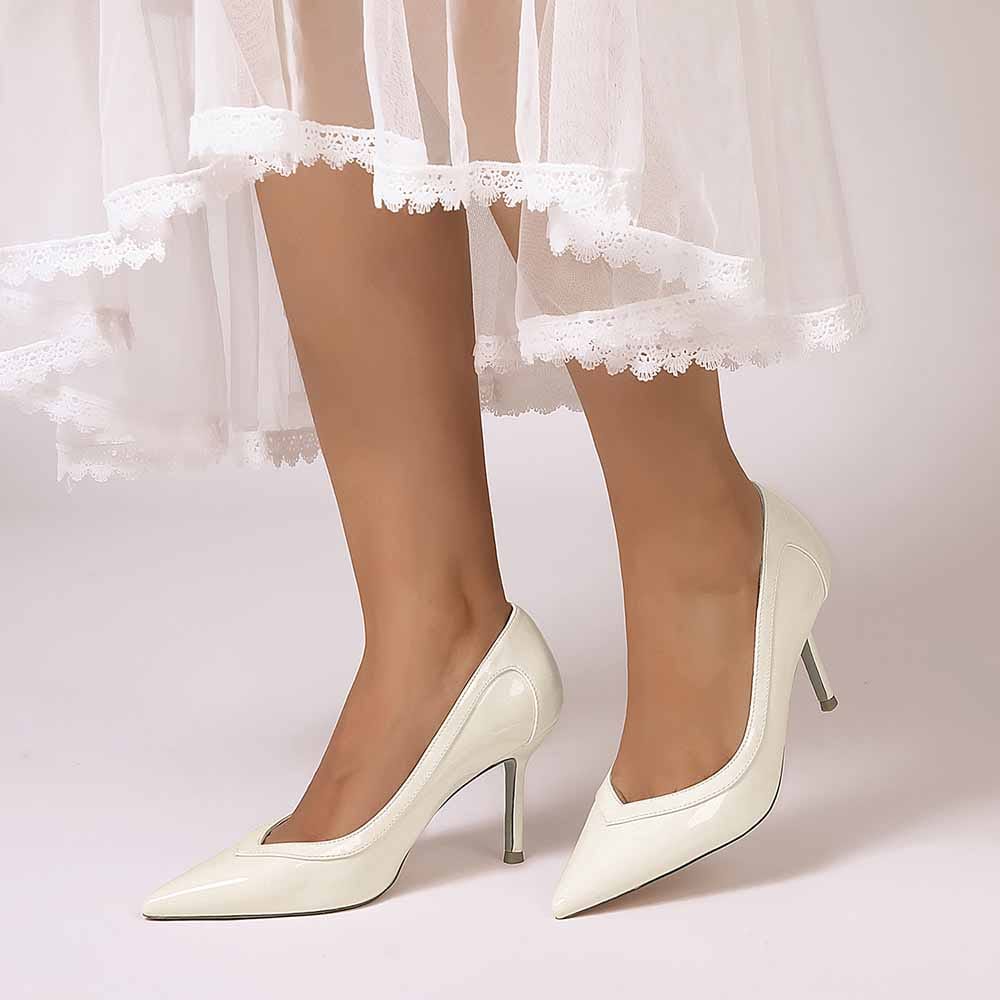 Close Toe Pumps Stiletto Heel Patent Leather Wedding Shoes