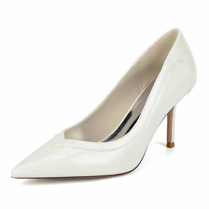 Close Toe Pumps Stiletto Heel Patent Leather Wedding Shoes