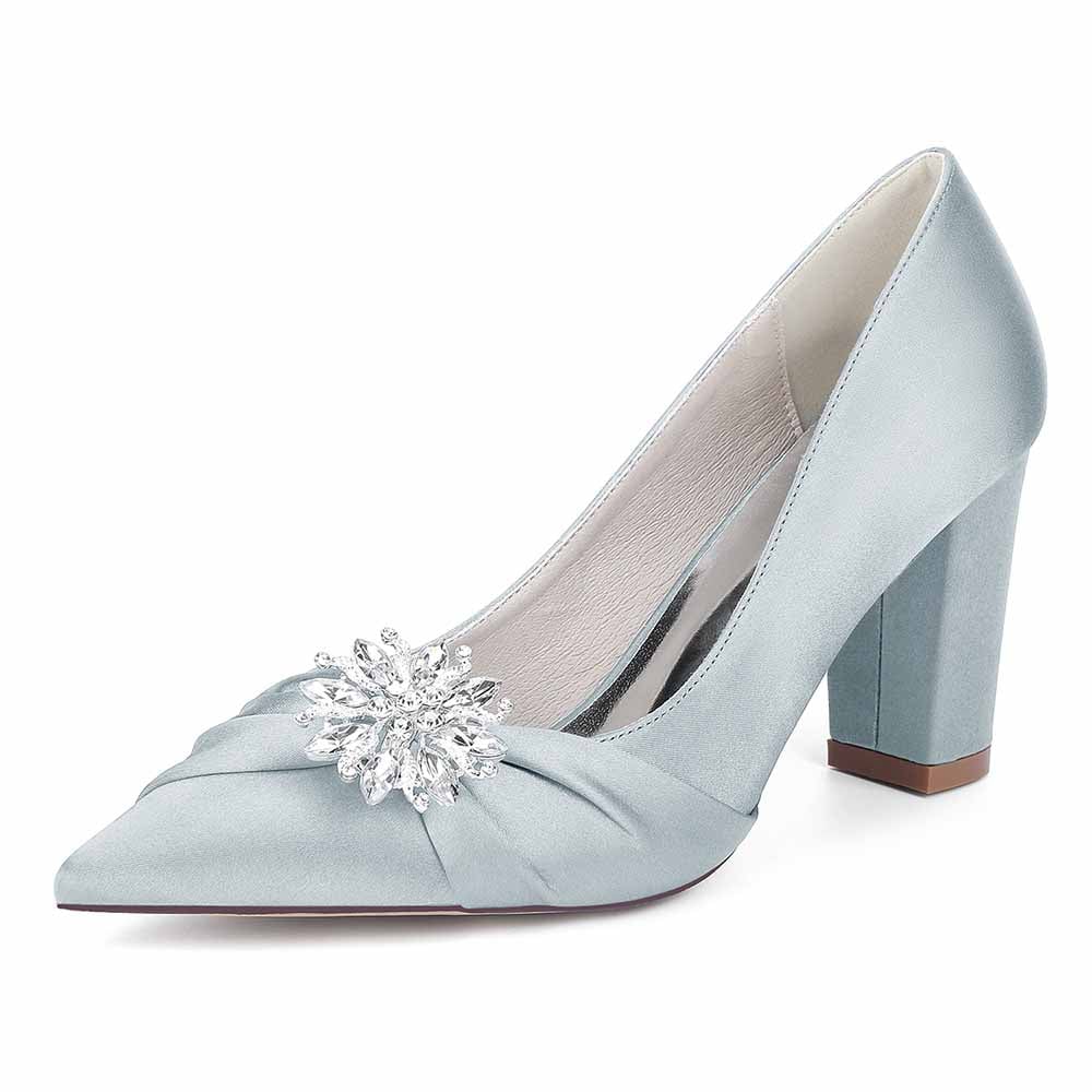 Closed Toe Block Heels Wedding Shoes Bridal Chunky Pump Dress Shoes