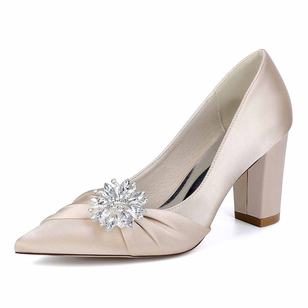 Closed Toe Block Heels Wedding Shoes Bridal Chunky Pump Dress Shoes