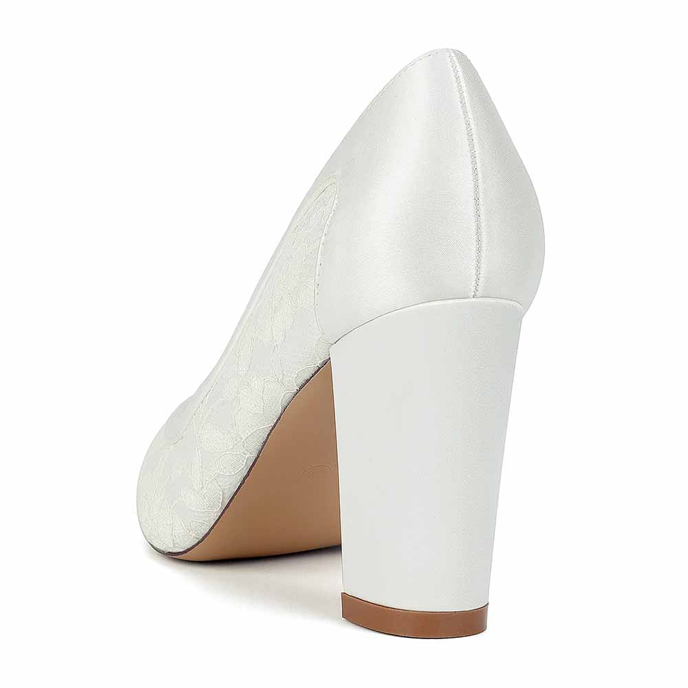 Closed Toe Block Heels Wedding Shoes Lace Bridal Heels Dress Shoes