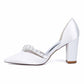 Closed Toe Block Heels Wedding Shoes Pearl Strap Bridal Chunky Pump Dress Shoes